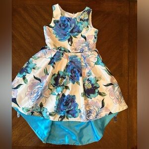 Emily West Girls Hi Low Blue Flower Party Dress 8